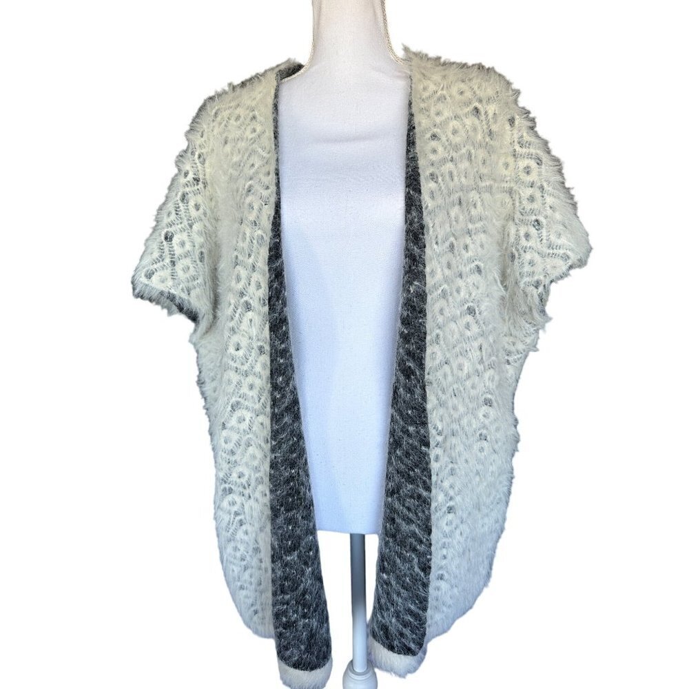My Beloved Women's Sweater Vest One Size White Black Fuzzy Soft Wool Blend Open